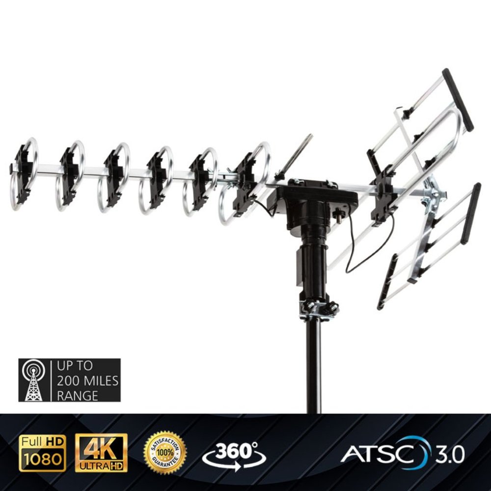 Five Star Outdoor 4K HDTV Antenna Long Range with Motorized 360 Degree Rotation